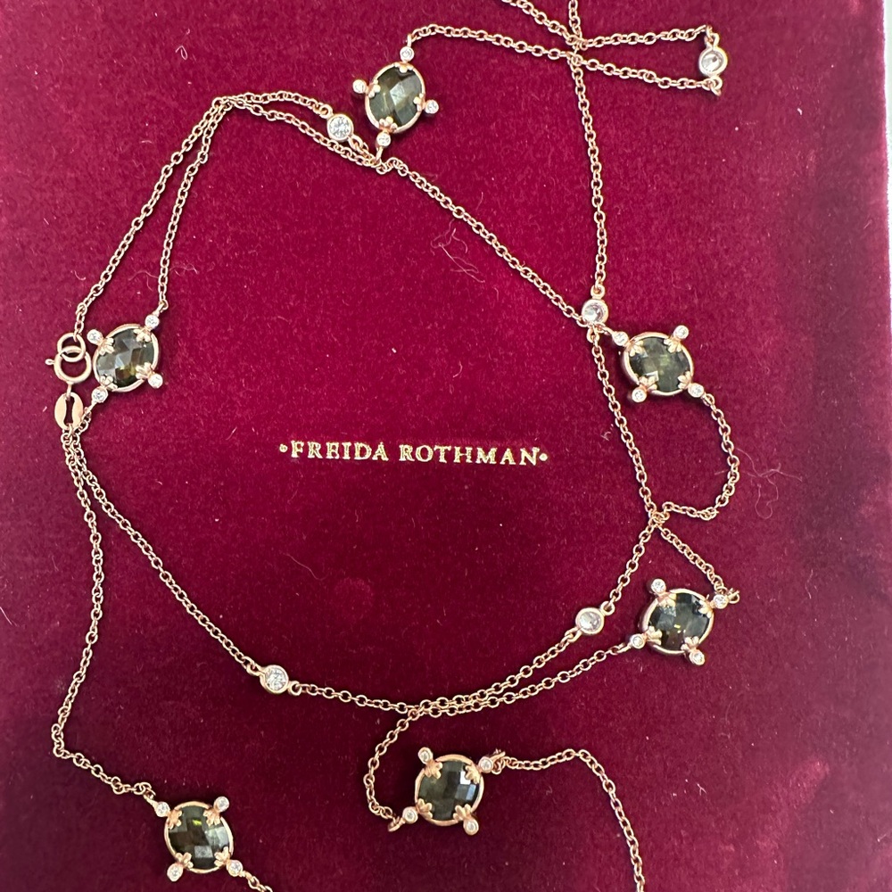 Frieda Rothman Rose Gold & Peridot 36” Station Necklace